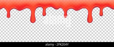 Strawberry jam dripping. Melted red syrup, transparent current liquid. Realistic fruit marmalade vector seamless pattern Stock Vector