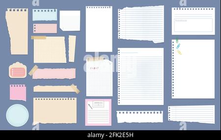 Paper notes. Copybook linear pages lists of notebooks different sizes stripped notes vector Stock Vector