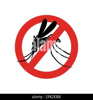 Mosquito sign. Attention symbols insects in red circle poison for mosquitos warning vector concept picture Stock Vector