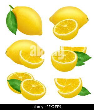 Lemons realistic. Fruits slices citrus natural products yellow vector natural food lime Stock Vector