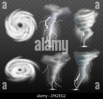 Weather tornado. Water cyclonic storm nature power vector realistic tornado pictures Stock Vector