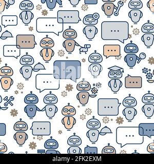 Seamless pattern robot assistant in line style. Vector icon pattern. Stock Vector