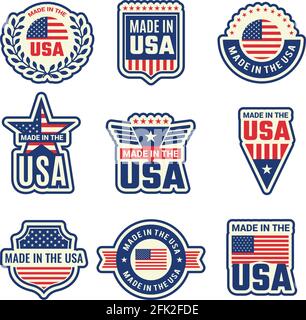 Made in usa. National authentic labels or badges stamps with american flag and special elements vector symbols Stock Vector