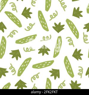 Hand drawn seamless pattern of simple green cucumber. Doodle sketch style. Cucumber pattern for food shop, vegetable wallpaper, background, textile design. Stock Vector