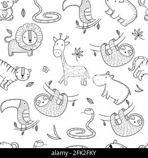 Jungle pattern. African wild animals vector seamless background Stock Vector