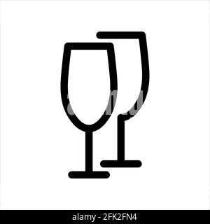 Brittle or packaging glass symbol for print and design. Wine glasses line icon. Vector illustration. Stock Vector