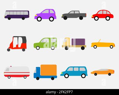 Flat Simple set clip art of cars. Stock Vector