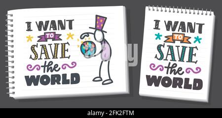 Save the Earth hand drawn lettering. Vector illustration in doodle ...