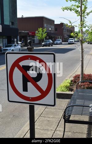 No parking sign in a business district Stock Photo