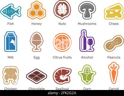 Allergen icon. Fur pollen spooky allergy dust bacteria collections mites vector danger symbols set Stock Vector
