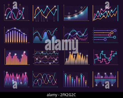 Line charts curves. Vector growth business graphic info vertical columns data model vector infographic elements Stock Vector