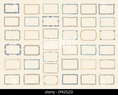 Sketch frames. Album doodle dividers and stylized square shapes scribble lines vector collection Stock Vector