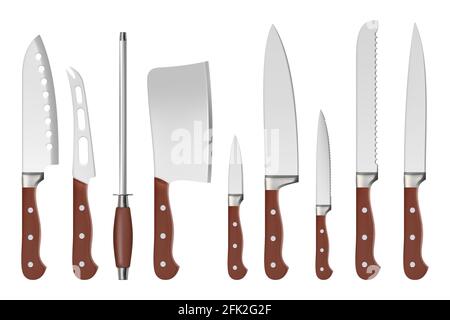 Kitchen and Meat Cutting Knives Realistic Set by VectorTradition