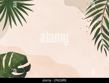 Natural Background with Tropical Palm and Monstera Leaves. Vector Illustration Stock Vector