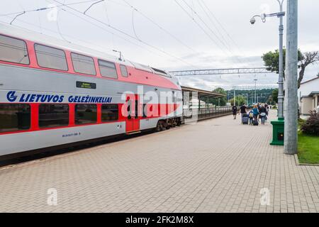 KAUNAS, LITHUANIA - AUGUST 16, 2016: Train at the main Train Station in Kaunas, Lithuania Stock Photo