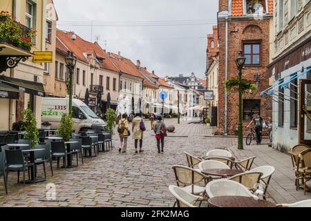 KAUNAS, LITHUANIA - AUGUST 17, 2016: People walk along Vilniaus gatve street in Kaunas, Lithuania Stock Photo