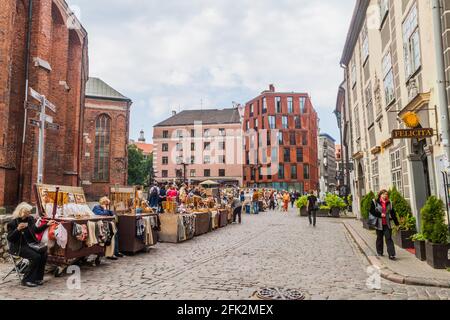 RIGA, LATVIA - AUGUST 19, 2016: View of Skarnu iela street in the center of Riga, Latvia Stock Photo