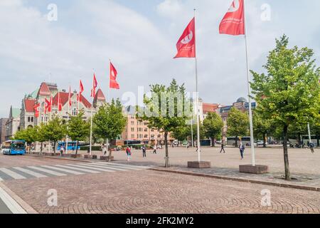 HELSINKI, FINLAND - AUGUST 25, 2016: View of Rautatientori Railway Square in Helsinki, Finland Stock Photo