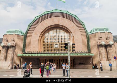 HELSINKI, FINLAND - AUGUST 25, 2016: Building of Helsinki Central railway station Stock Photo