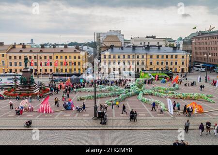 HELSINKI, FINLAND - AUGUST 25, 2016: Artistic installation on the Senate Square in Helsinki. Stock Photo