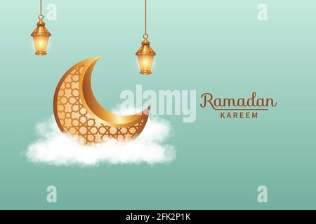 Luxury Eid Mubarak with realistic clouds, 3d golden mosque and ...