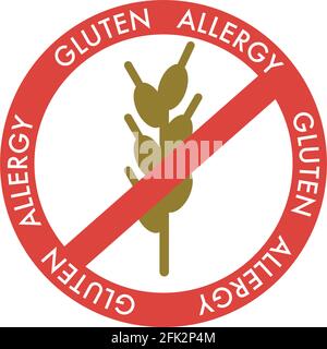 Gluten allergy red warning sign, sticker or label. Stock Vector