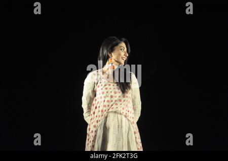 Calcutta, India. 27th Apr, 2021. Movie actress Devlina Kumar Came to her guru's program at Rabindrasadan in Kolkata during the periods of 2nd wave of Covid19 Epidemic (Photo by Anubrata Mondal/Pacific Press) Credit: Pacific Press Media Production Corp./Alamy Live News Stock Photo