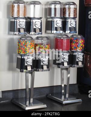Coin operated vending machines with gum and candy