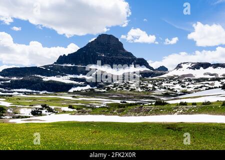 Reynolds mountain seen from Logan pass in Glacier National Park, USA Stock Photo