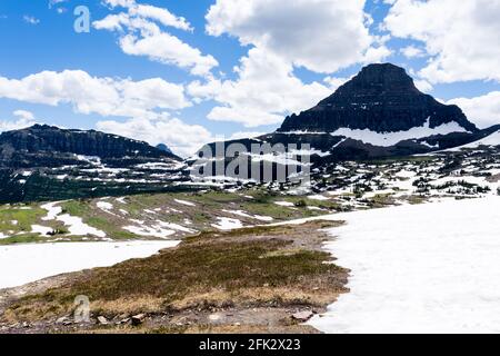 Reynolds mountain seen from Hidden lake trail in Glacier National Park, USA Stock Photo