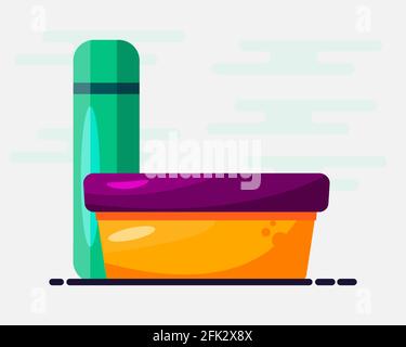 food container with travel mug vector illustration Stock Vector