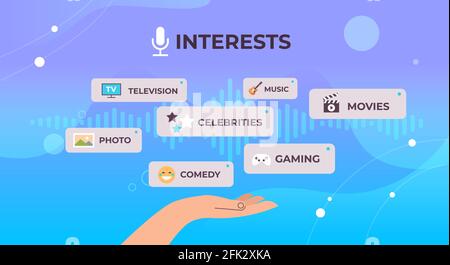 human hand choosing apps voice conversation audio social network communication voice recognition Stock Vector