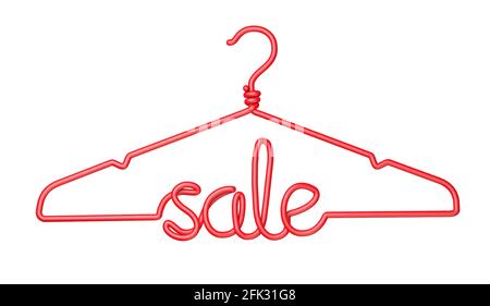 Red clothes hanger with SALE inscription isolated on white background. 3d render. Stock Photo
