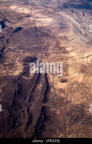 Aerial view of roads through the Sierra Madre Oriental, Coahuila, northern Mexico Stock Photo