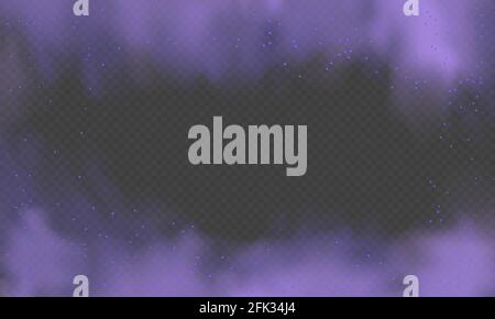 Purple fog or smoke.Purple dust with particles. Violet smoke or dust isolated on transparent background. Abstract mystical gas. Vector illustration. Stock Vector