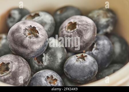 Fresh blueberries in a bowl isolated on white background close-up Stock Photo