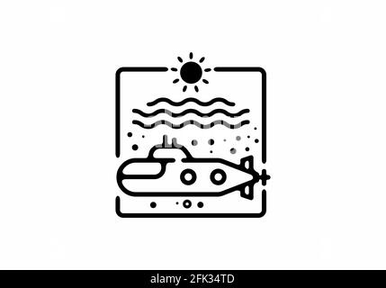 Black line art illustration of submarine in square shape design Stock Vector