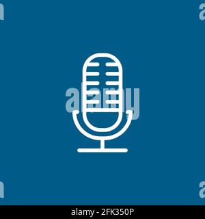 Microphone Line Icon On Blue Background. Blue Flat Style Vector Illustration. Stock Vector