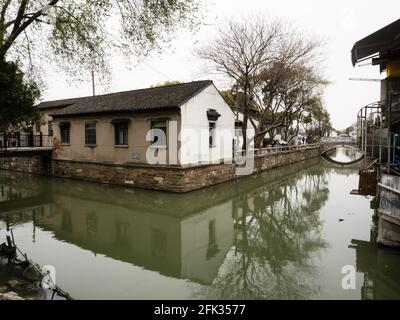 Suzhou, China - March 23, 2016: Water canal in historic Suzhou old town Stock Photo