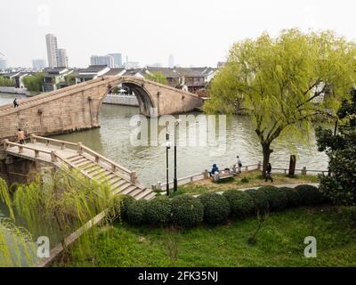 Suzhou, China - March 21, 2016: Water canals in historic Panmen gate area Stock Photo