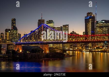 Brisbane, Australia - Story bridge illuminated at sunset Stock Photo