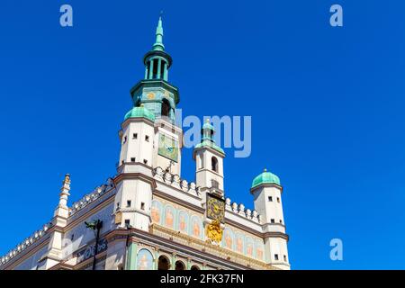 Poznan, Poland - June 5, 2015: Historic City Hall at Rynek Old Market Square in Old Town city center Stock Photo