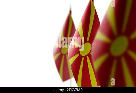 Small national flags of the Macedonia on a white background Stock Photo