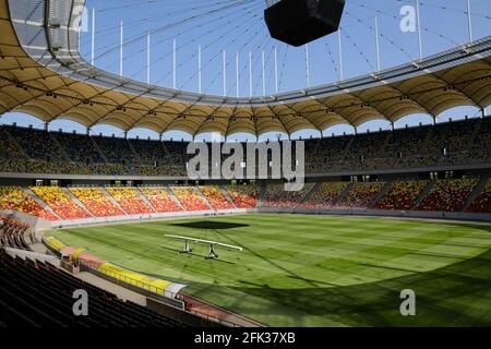 Bucharest, Romania - April 25, 2021: Overview of the National Arena Stadium in Bucharest on a sunny day. Stock Photo