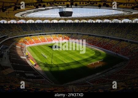 Bucharest, Romania - April 25, 2021: Overview of the National Arena Stadium in Bucharest on a sunny day. Stock Photo