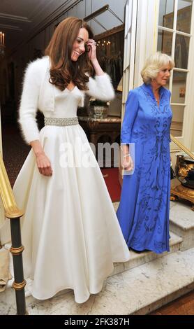 File photo dated 29/04/11 of the Duchess of Cambridge and the Duchess of Cornwall leaving Clarence House to travel to Buckingham Palace for the evening celebrations following her wedding. The Duchess of Cambridge will have spent a decade as an HRH when she and the Duke of Cambridge mark their 10th wedding anniversary on Thursday. Issue date: Wednesday April 28, 2021. Stock Photo