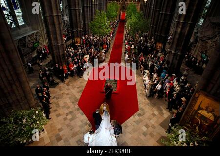 File photo dated 29/04/11 of a general view inside Westminster Abbey as Kate Middleton arrives with her father Michael for her marriage to Prince William in central London. The Duchess of Cambridge will have spent a decade as an HRH when she and the Duke of Cambridge mark their 10th wedding anniversary on Thursday. Issue date: Wednesday April 28, 2021. Stock Photo