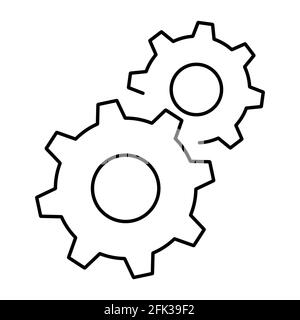 Gear outline icon of two cogwheels. Vector gear symbol isolated on white background Stock Vector