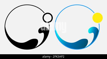 abstract logo travel or vacation with circle waves and sun 1 Stock Vector