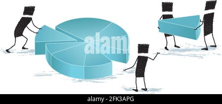 Several stick figures work together to create a pie chart. Stock Vector
